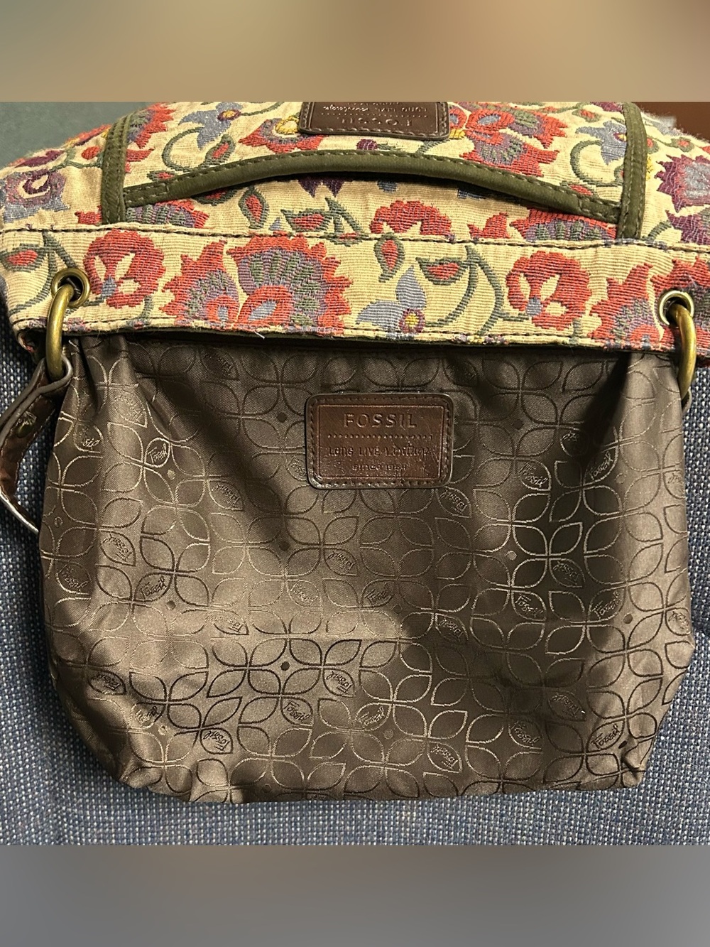 Vintage Fossil Tapestry Flap Shoulder Bag - Picture 13 of 16